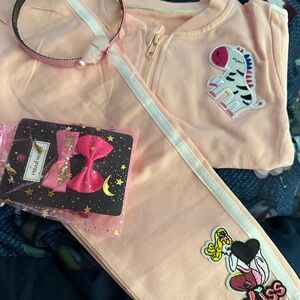 Cute Pink Kids Outfit with Zebra and Cartoon Patches